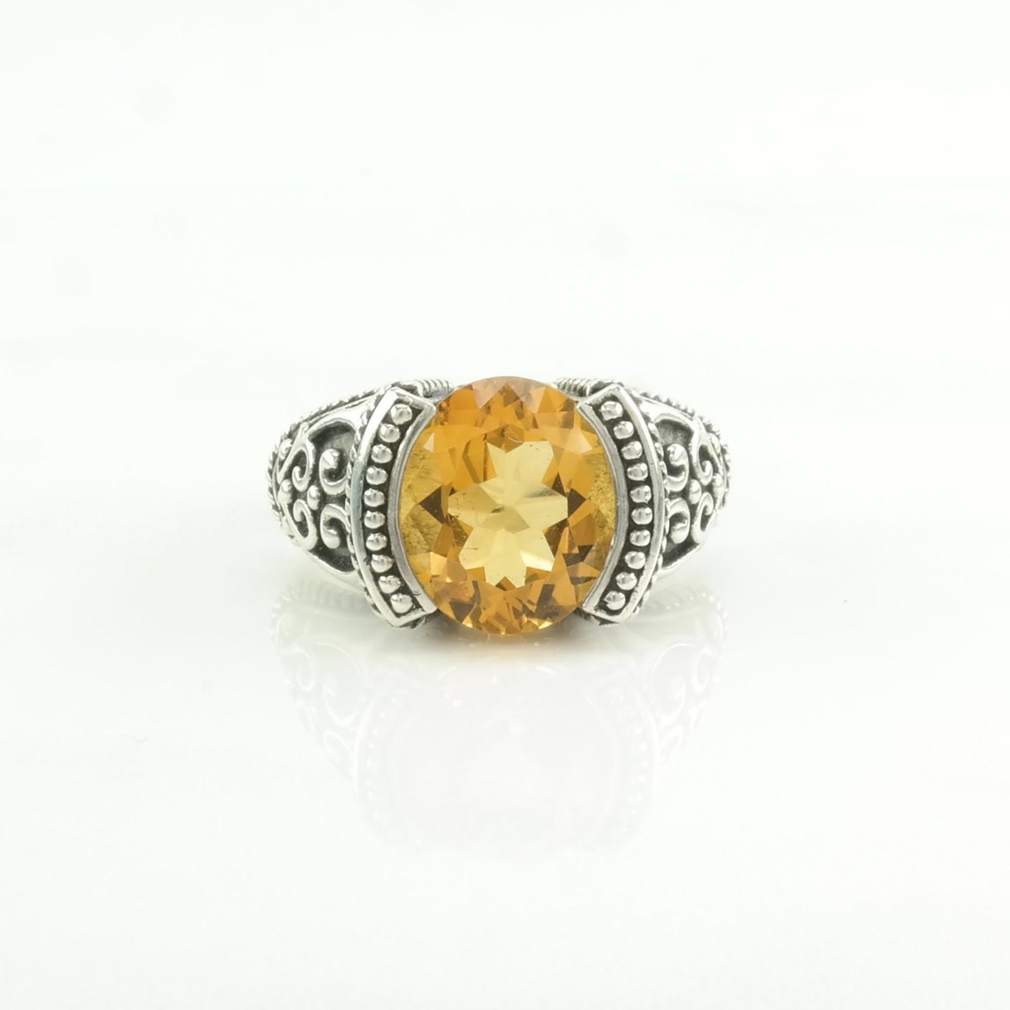 Sterling Silver Ring Citrine Scroll Orange Size 7 1/4