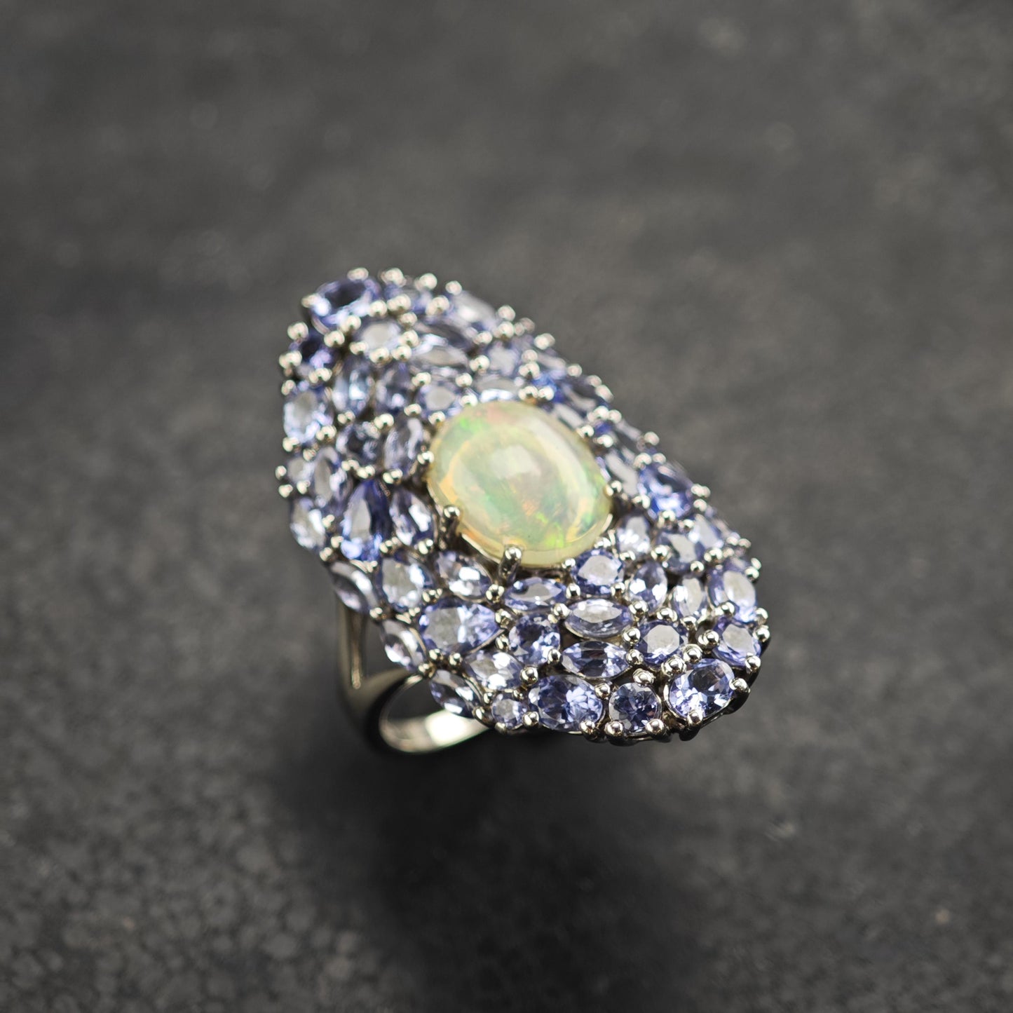 Opal & Tanzanite Cluster Sterling Silver Ring Sz 10 1/4 R6614