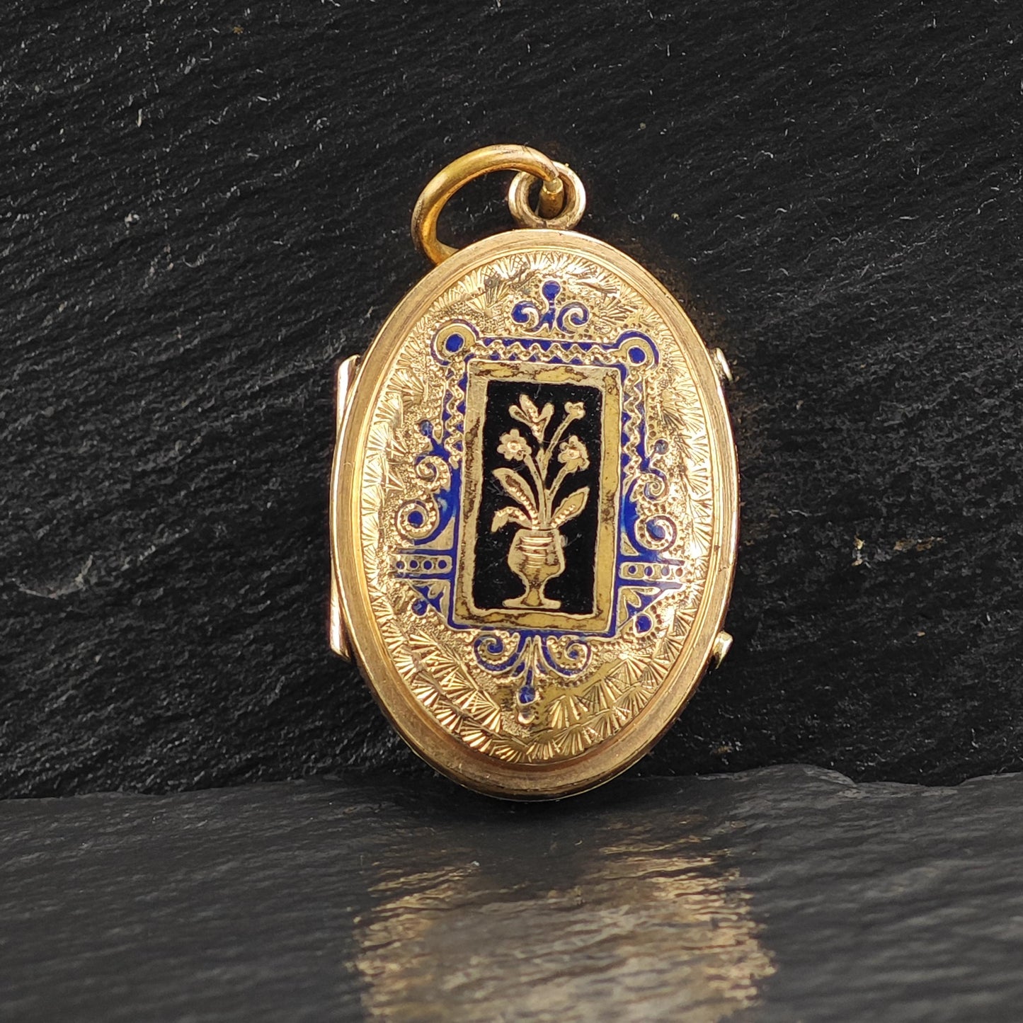 Antique Gold Filled Memorial Hair Locket Pendant Enamel, P3026