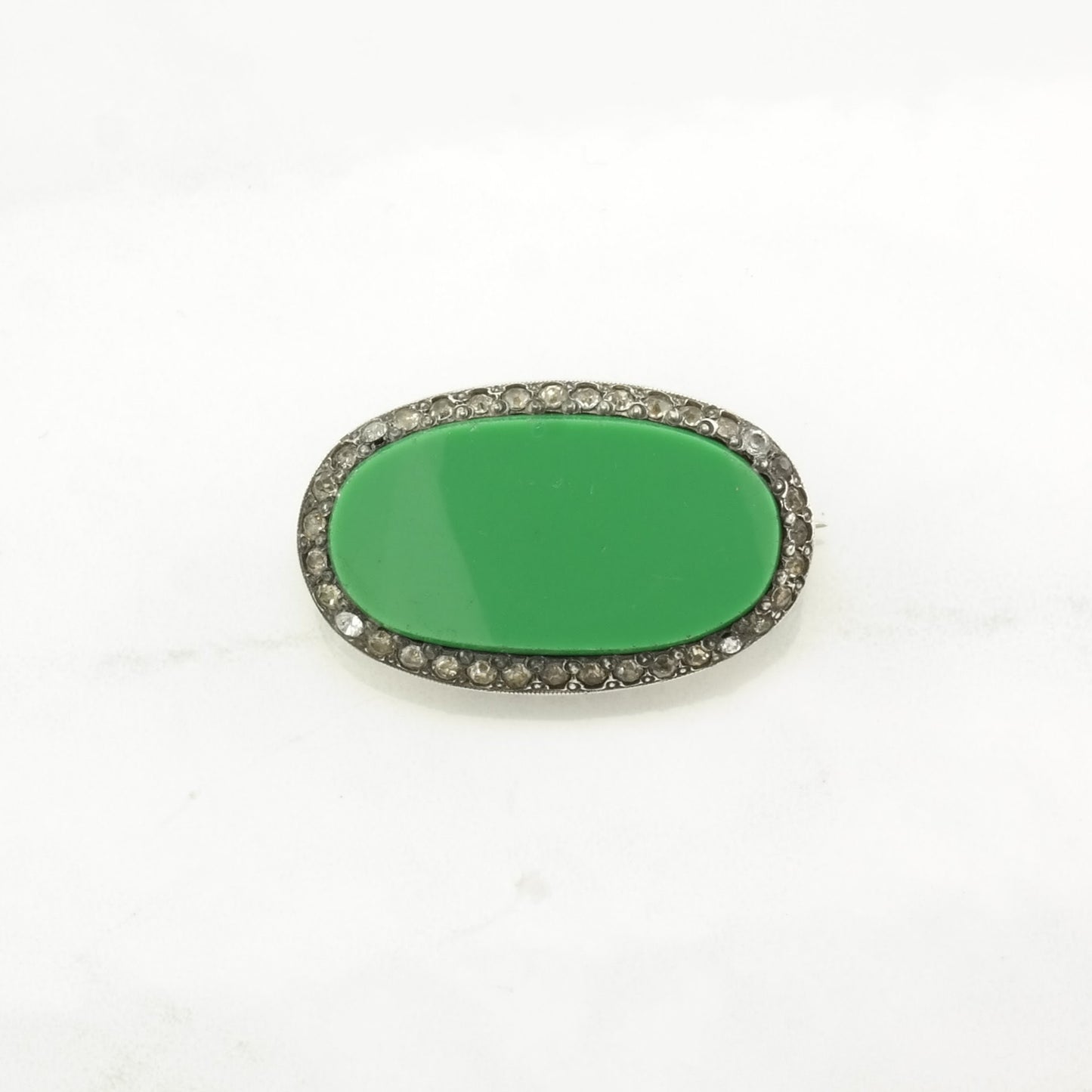 Vintage Green Silver Brooch Paste Created Material Sterling