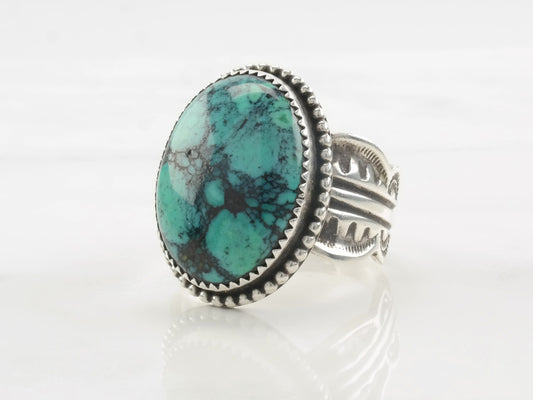 Native American Silver Ring Turquoise Oval, Stamped Sterling Size 14