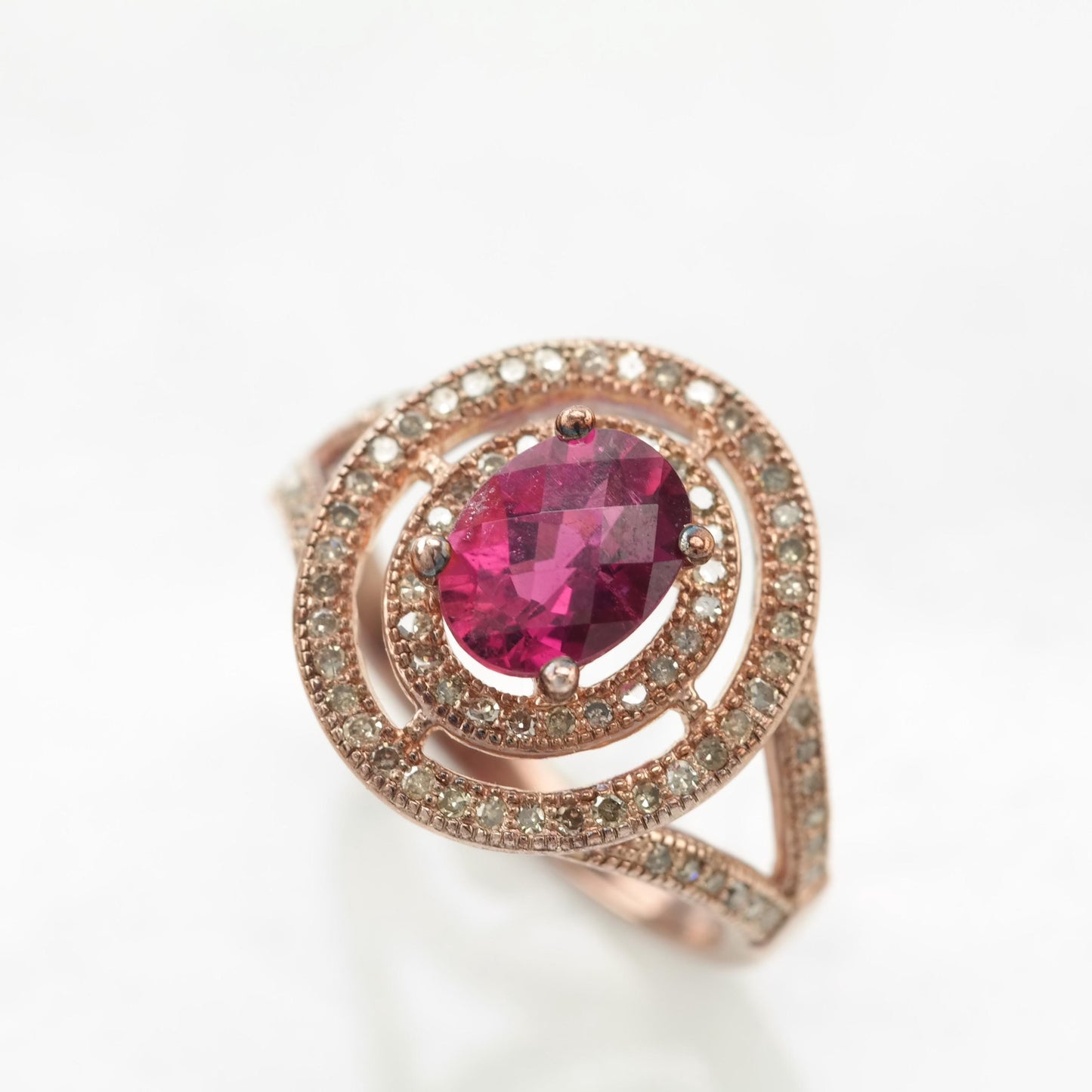 Vintage Tourmaline Diamond Rose Gold Sterling Silver Ring Plated Size 7