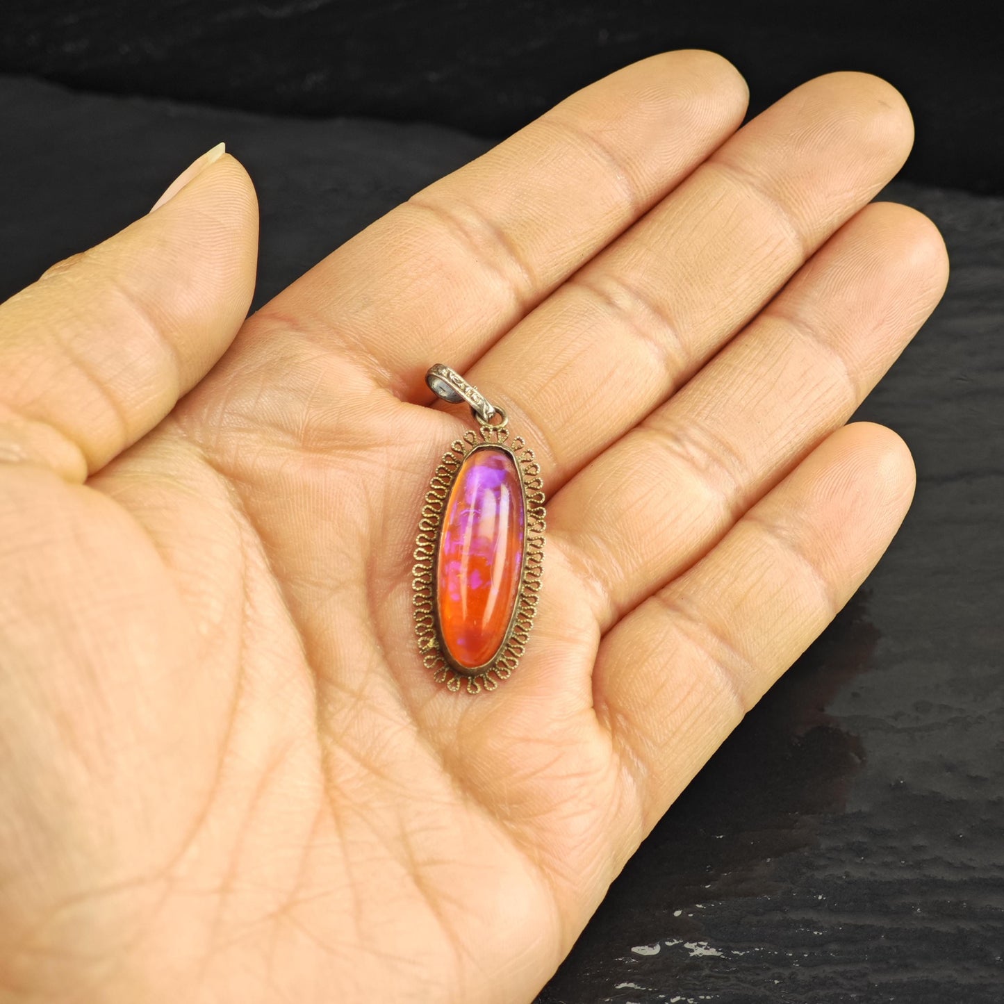 Dragon's Breath Opal Glass Pendant Sterling Silver P3049