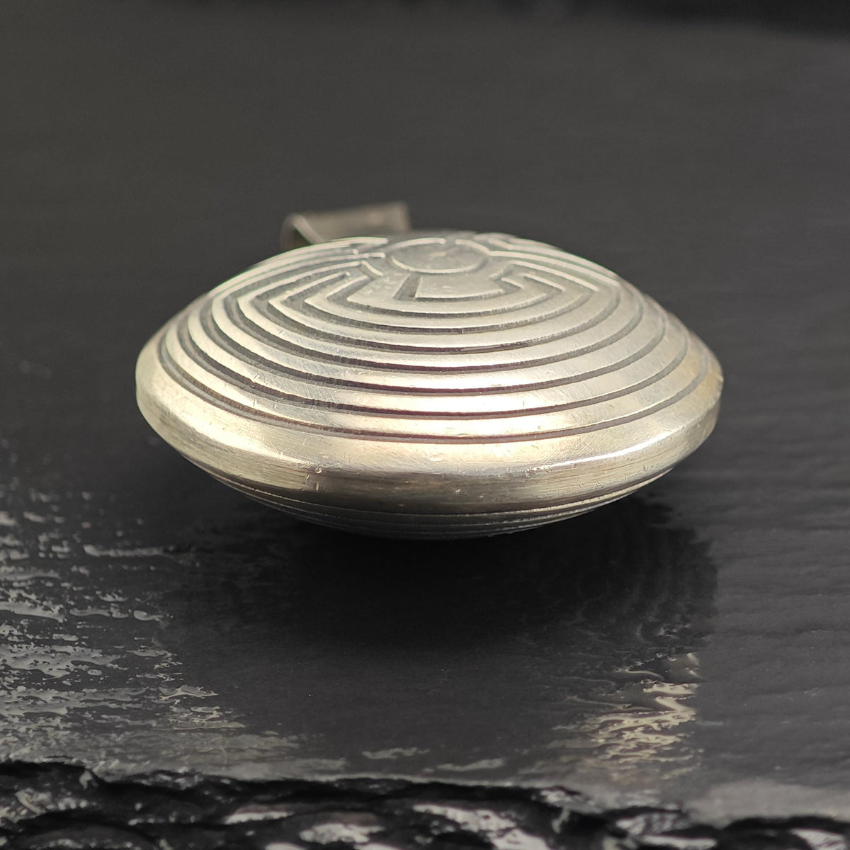 Hopi Overlay Tapuat Overlay Round Sterling Silver Pendant P3136