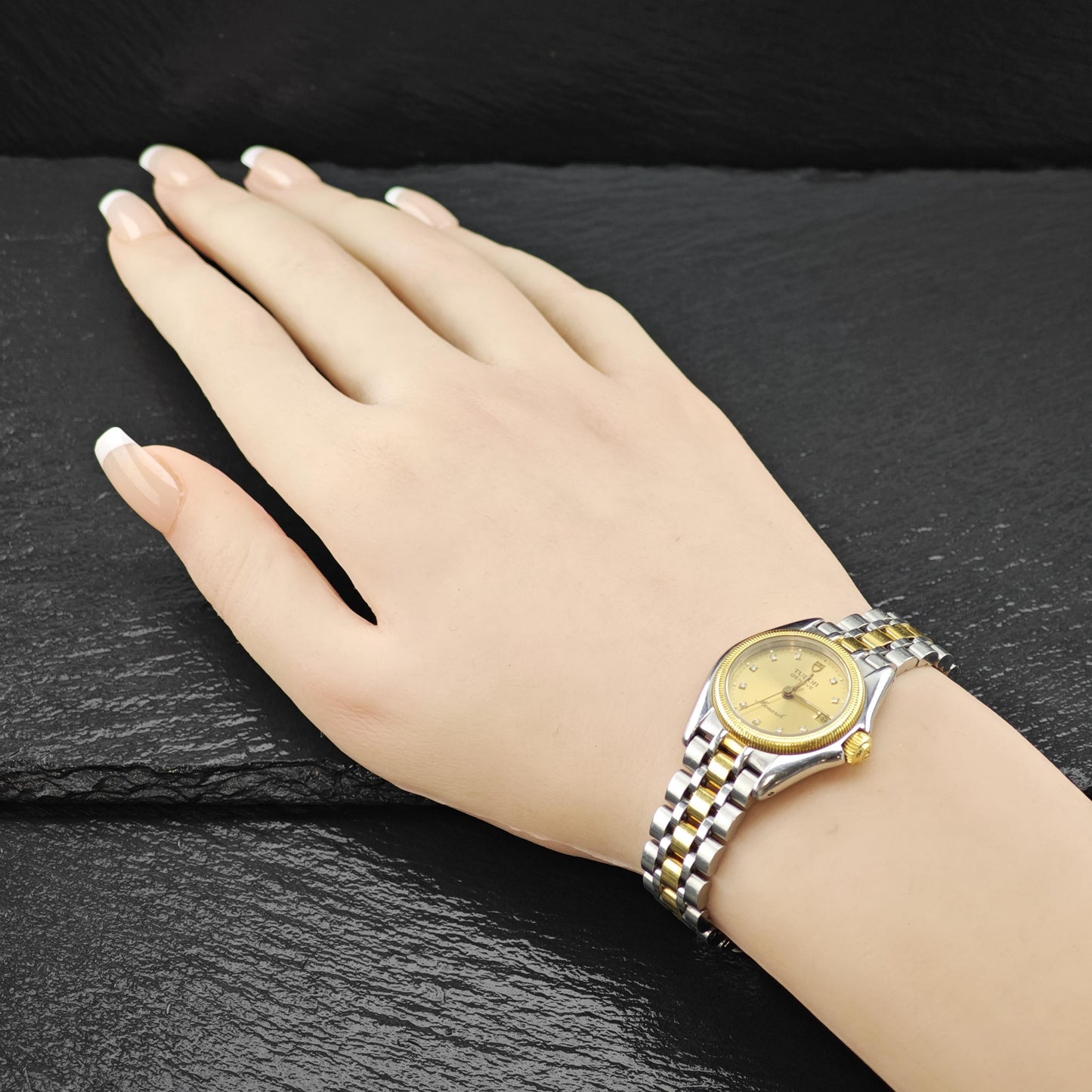 Vintage Tudor Monarch Diamond Dial Wristwatch 27mm, Stainless & 18K Gold