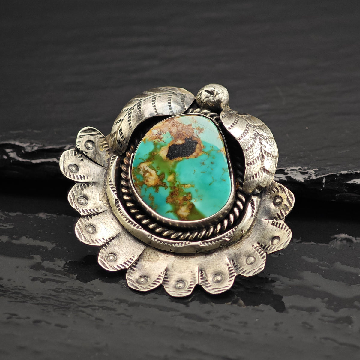 Royston Turquoise Feather Detailing Sterling Silver Pendant P3141
