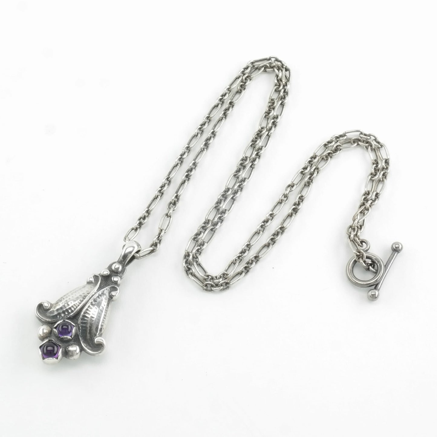 Georg Jensen Sterling Silver Amethyst Flower, Heritage Collection Necklace