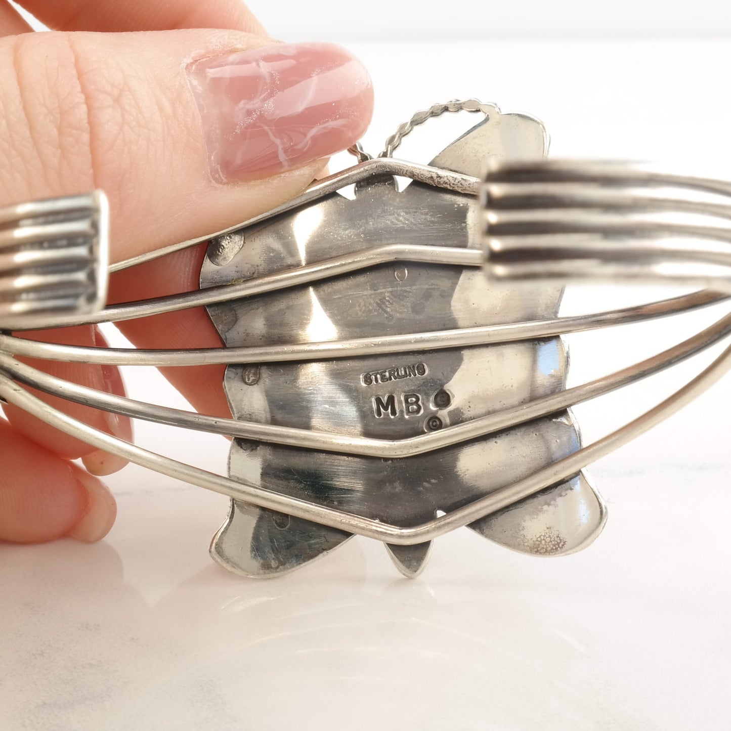 Native American Sterling Silver Cuff Bracelet Turquoise Butterfly