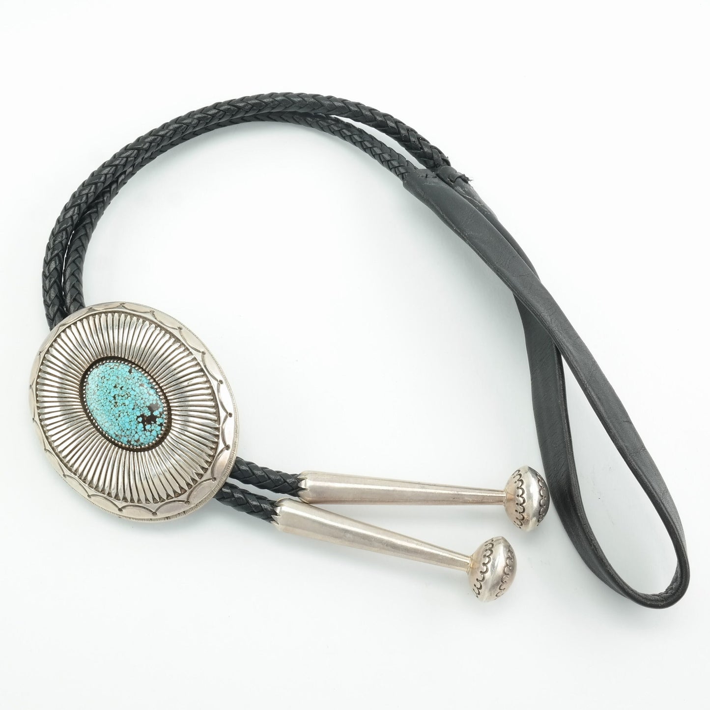 Sterling Silver Blue Turquoise Spiderweb, Indian Mountain Bolo Tie Necklace