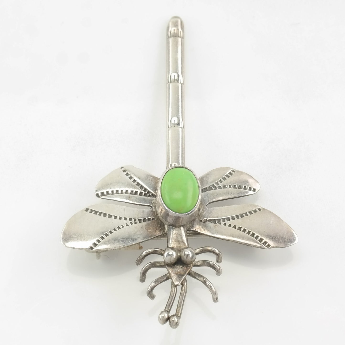 Navajo Sterling Silver Brooch Dragonfly Green Gaspeite