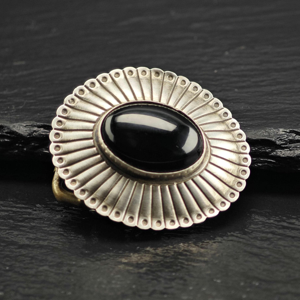 AS IS Onyx Concho Sterling Silver 3/4" Belt Buckle MISC0393