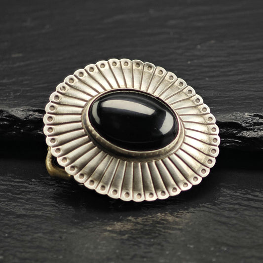 AS IS Onyx Concho Sterling Silver 3/4" Belt Buckle MISC0393