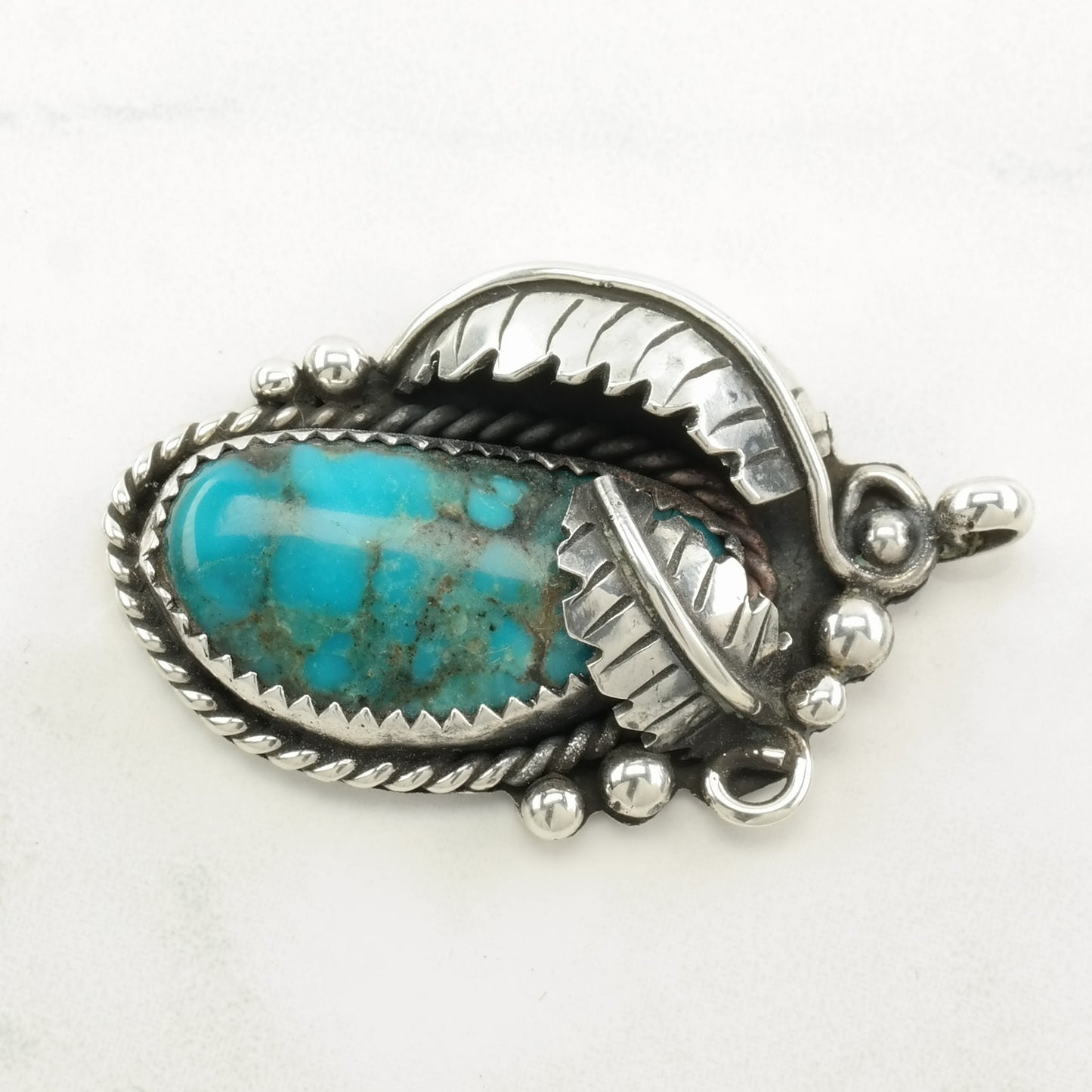 Vintage Native American Turquoise Feather Sterling Silver Pendant
