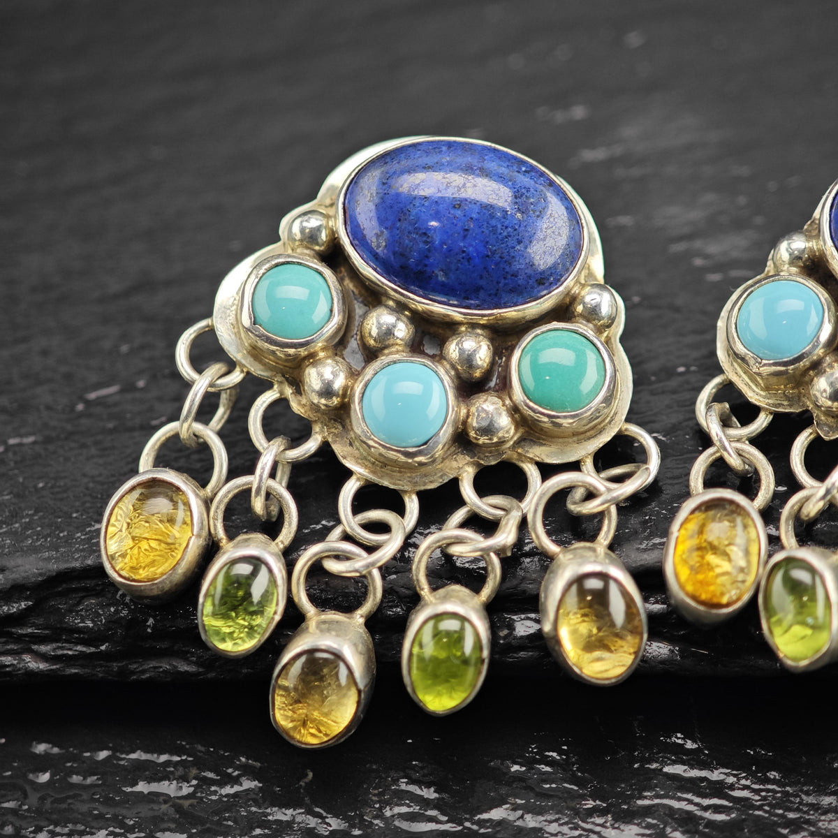 Vintage Navajo Nakai Lapis, Turquoise Stud Sterling Silver Earrings ER3227