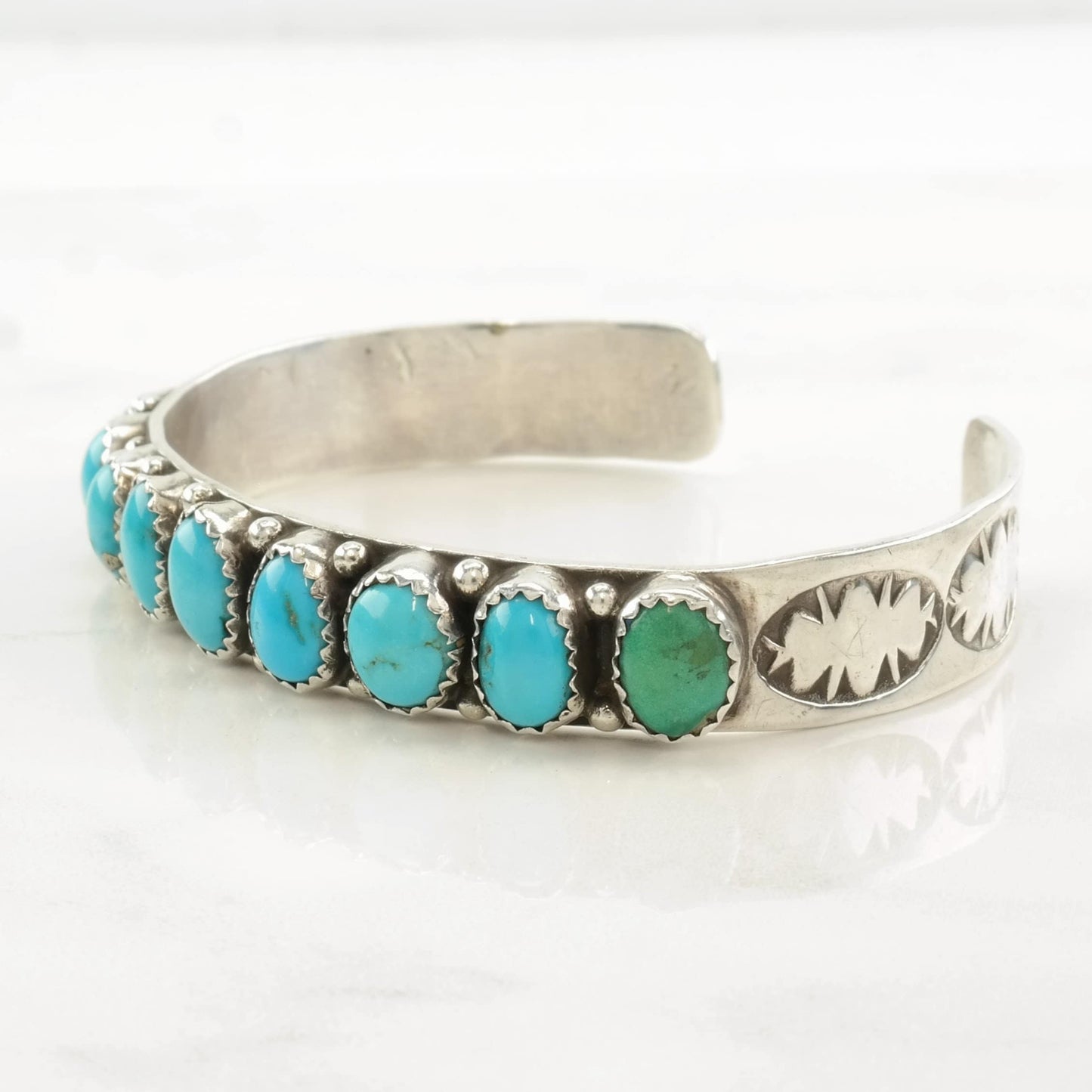 Southwest Sterling Silver Cuff Bracelet Turquoise, Row