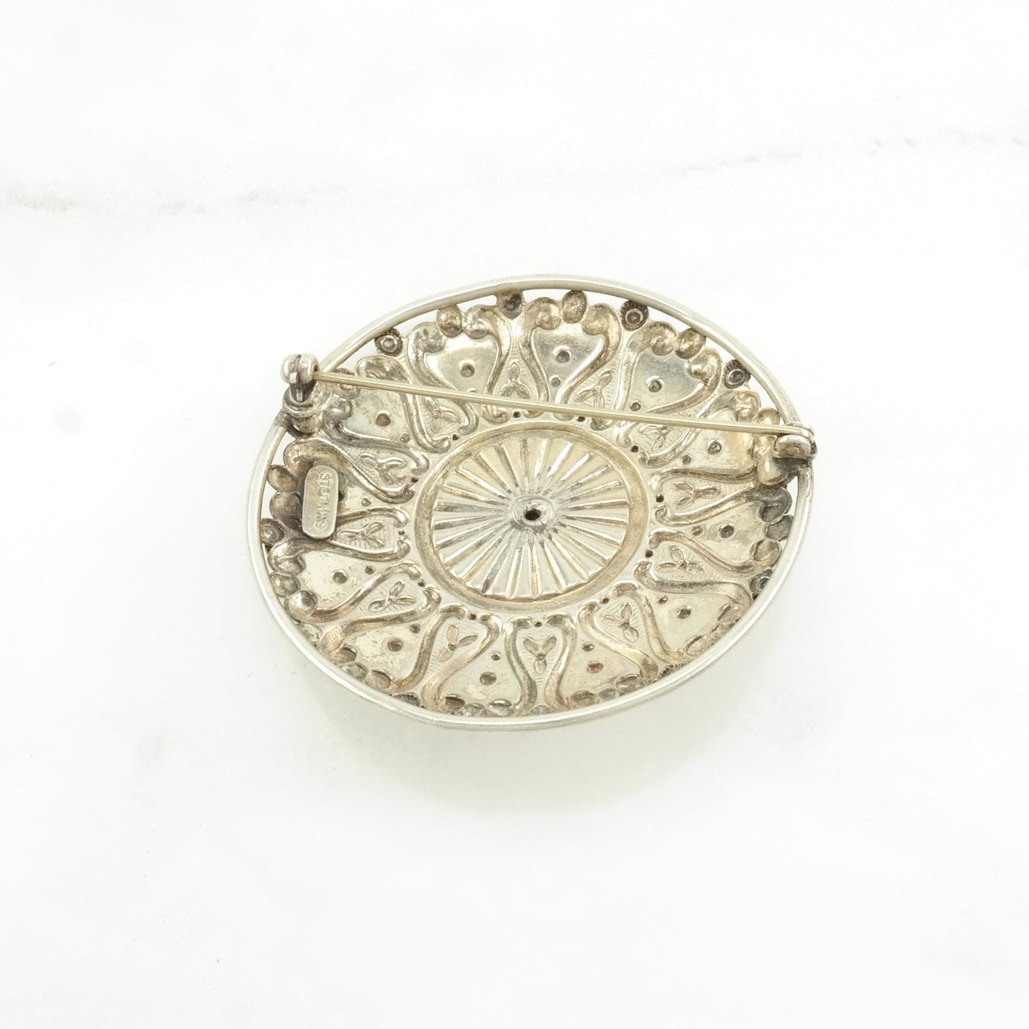 Vintage Silver Brooch Large Filigree, Floral Sterling