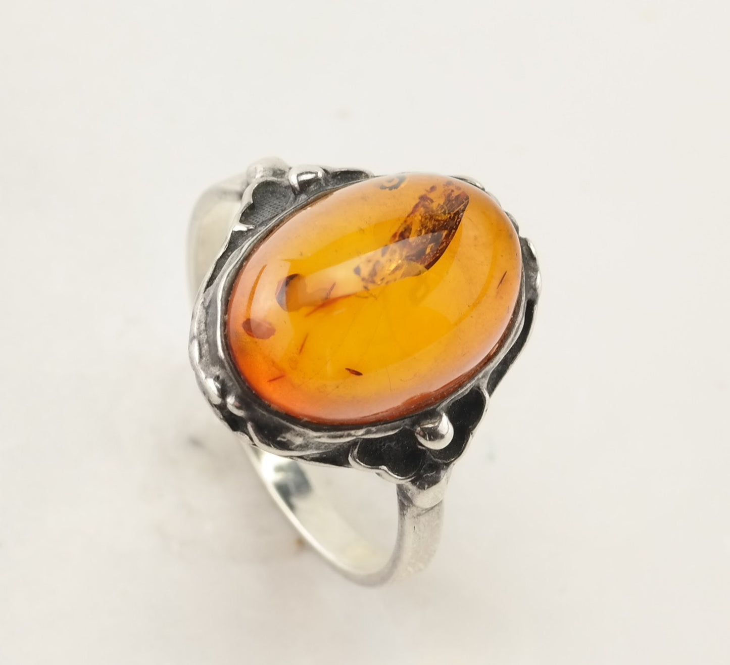 Art Nouveau Silver Ring Amber Sterling Size 7 1/4