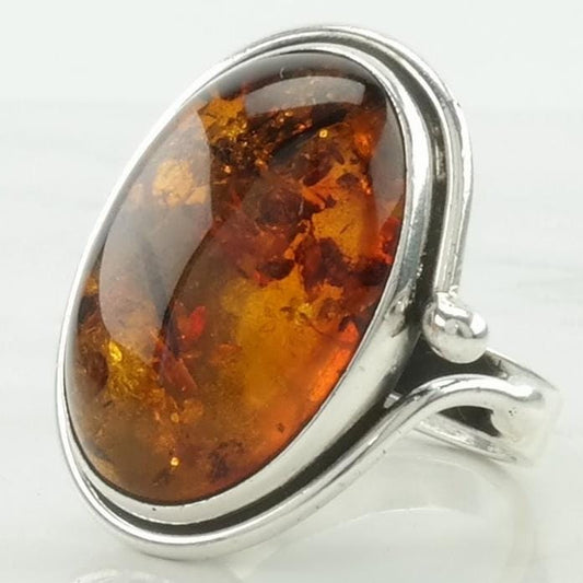 Vintage Poland Silver Ring Amber Sterling Orange Size 9 1/2