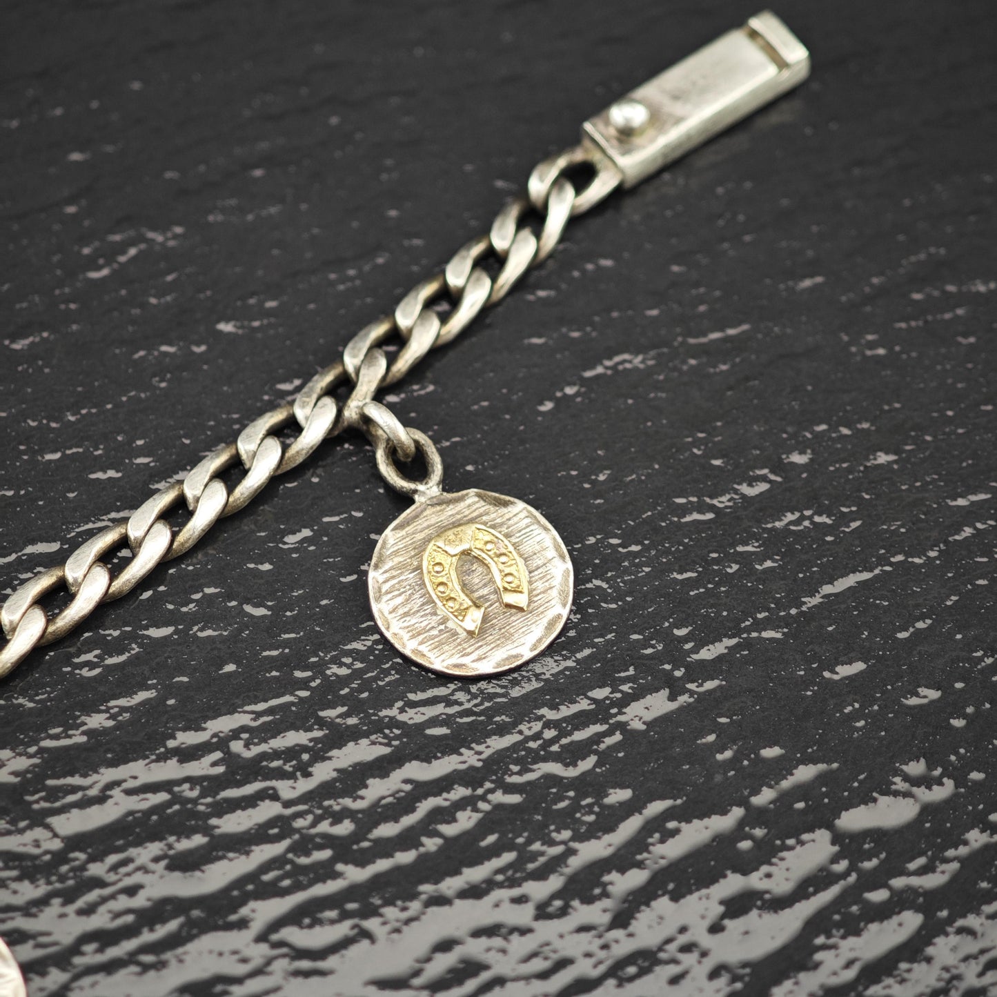 1940's Charms Bracelet 14K Gold Accents Sterling Silver Size 7 3/4"