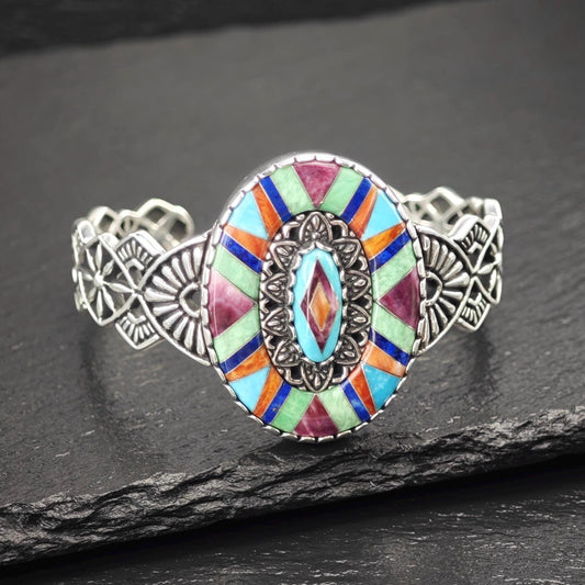 Carolyn Pollack Turquoise, Gem Inlay Cuff Bracelet Sterling Silver
