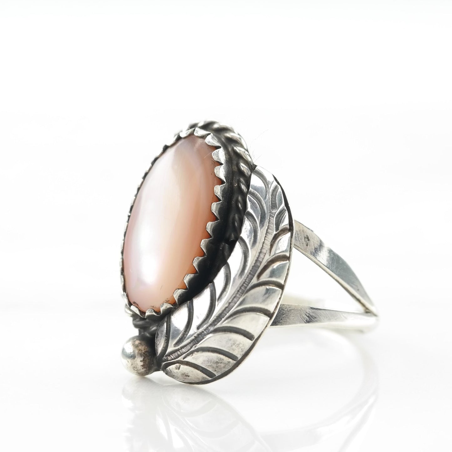 Native American Pink MOP Silver Ring Sterling Size 5 3/4