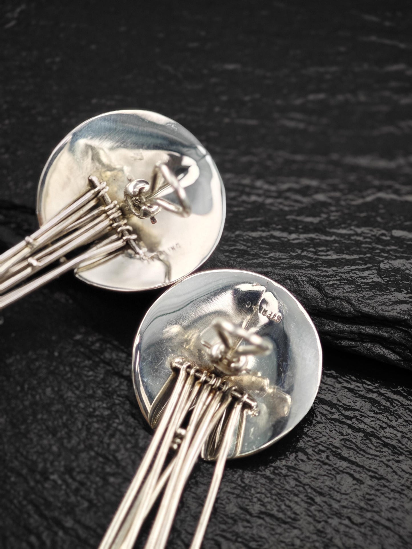 Vintage Clip on Earrings Modernist, Abstract Dangles Sterling Silver