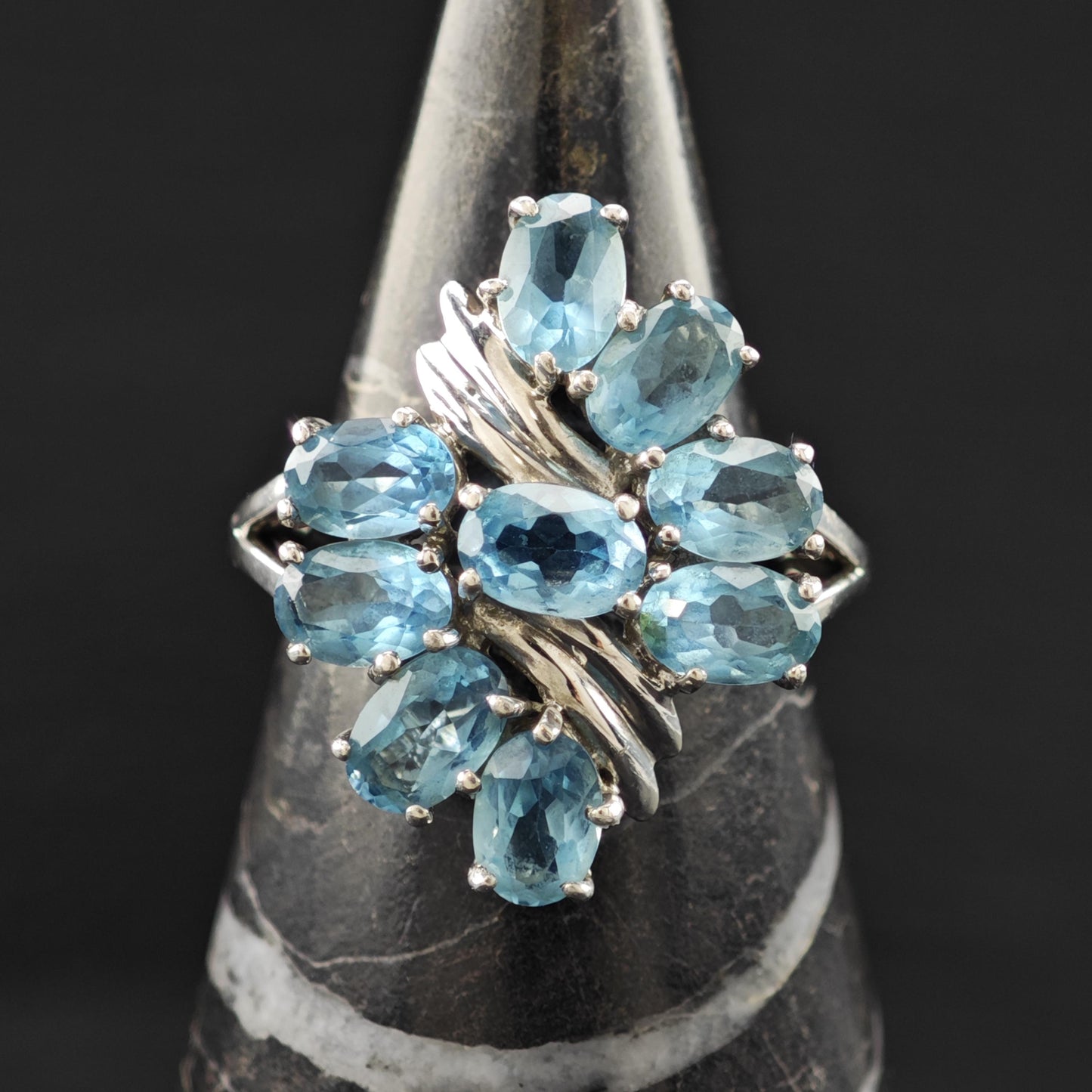 Sterling Silver Ring Floral Topaz Stone Size 7 R6199