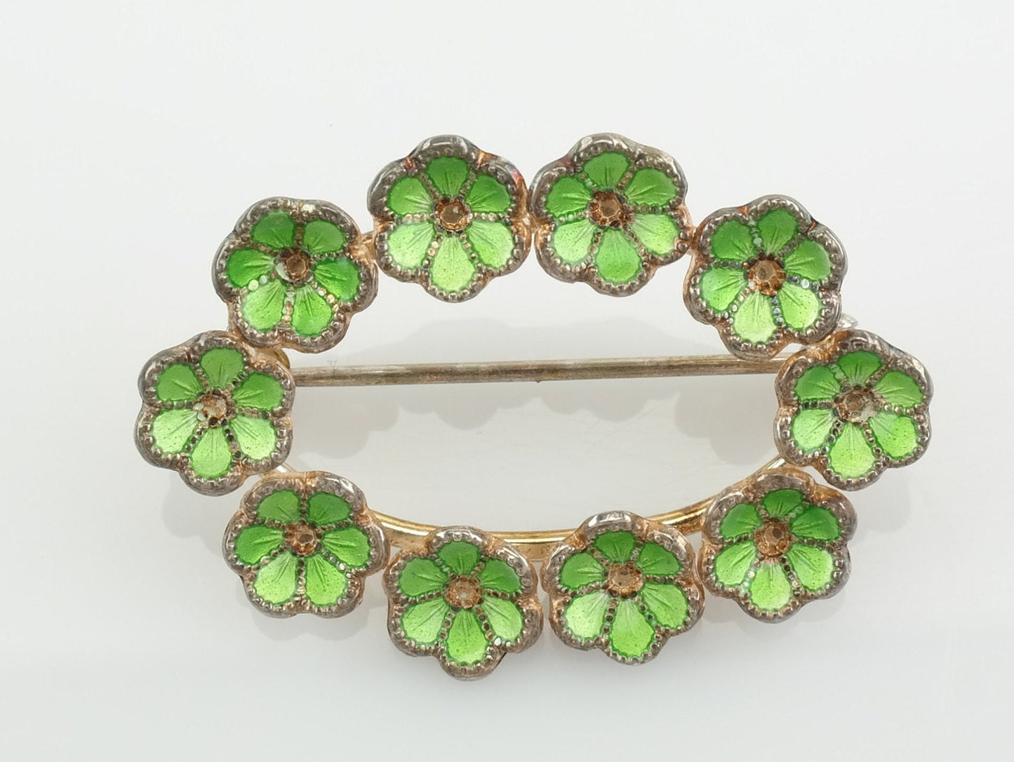 Art Nouveau Sterling Silver Enamel Flower Brooch