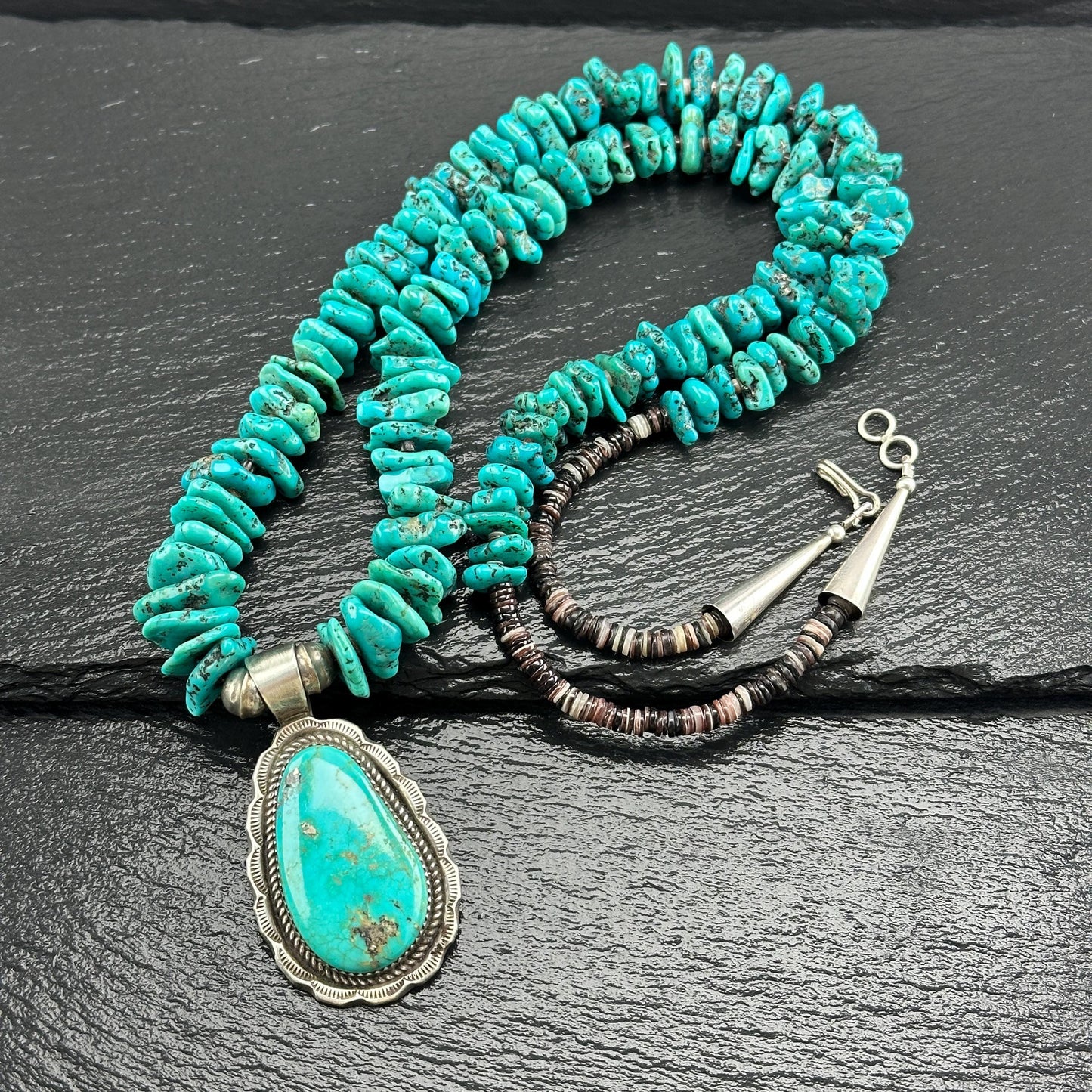 Native Turquoise Heishi Necklace with Sterling Silver Accents N2573