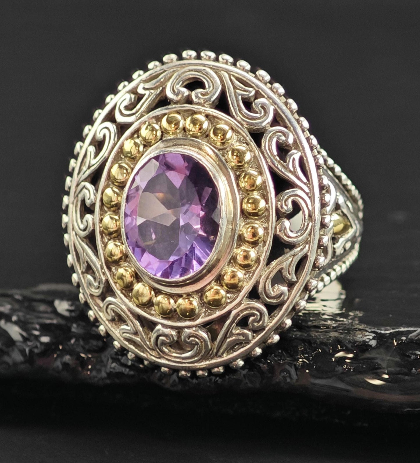 Amethyst 18k Gold Accent Sterling Silver Ring Sz 8 R6566