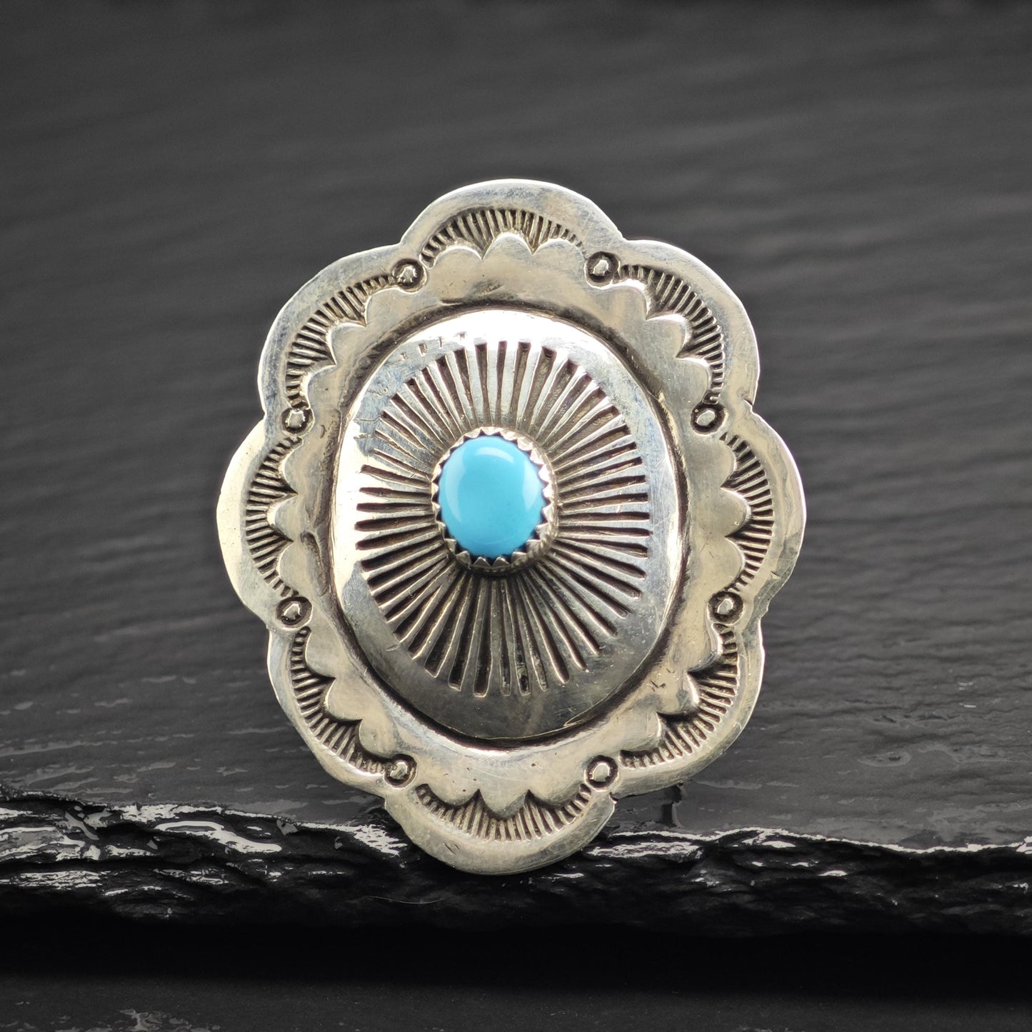 Turquoise Concho Ring Sterling Silver Sz 10 1/4 R6619