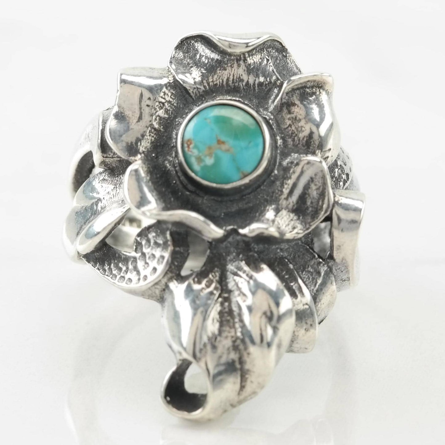 Vintage Southwest Silver Ring Turquoise Flower Sterling Blue Size 6 3/4