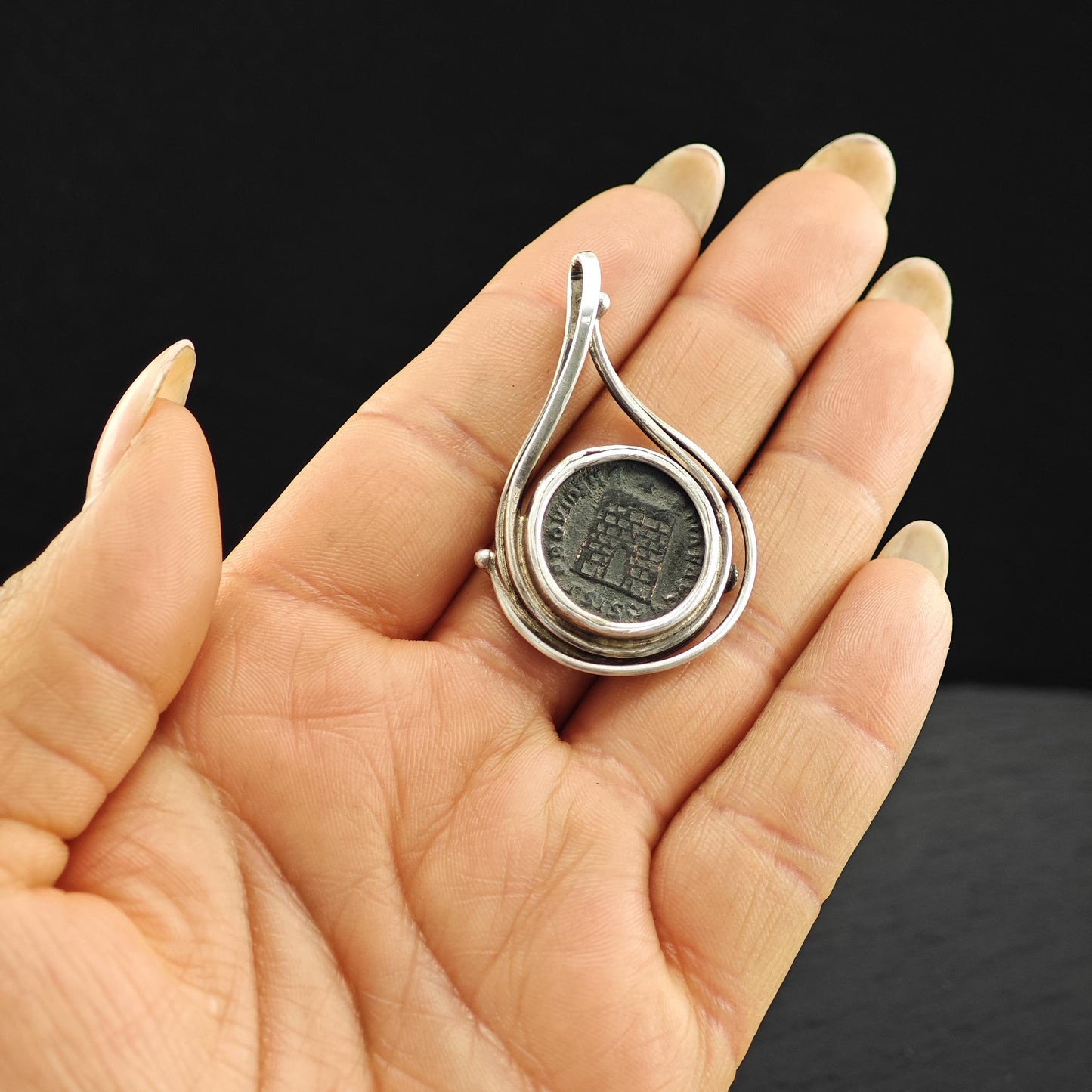 Replica Ancient Roman Coin Pendant Sterling Silver