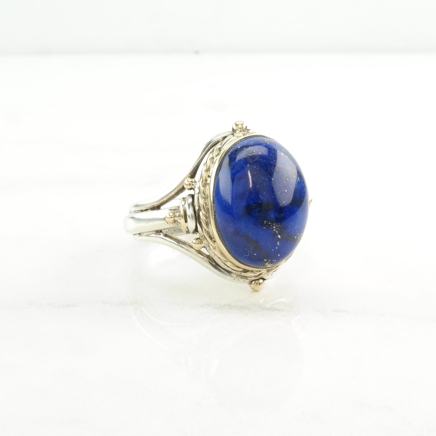 Sterling Silver Ring Lapis Lazuli Gold Toned Accents Blue Size 14