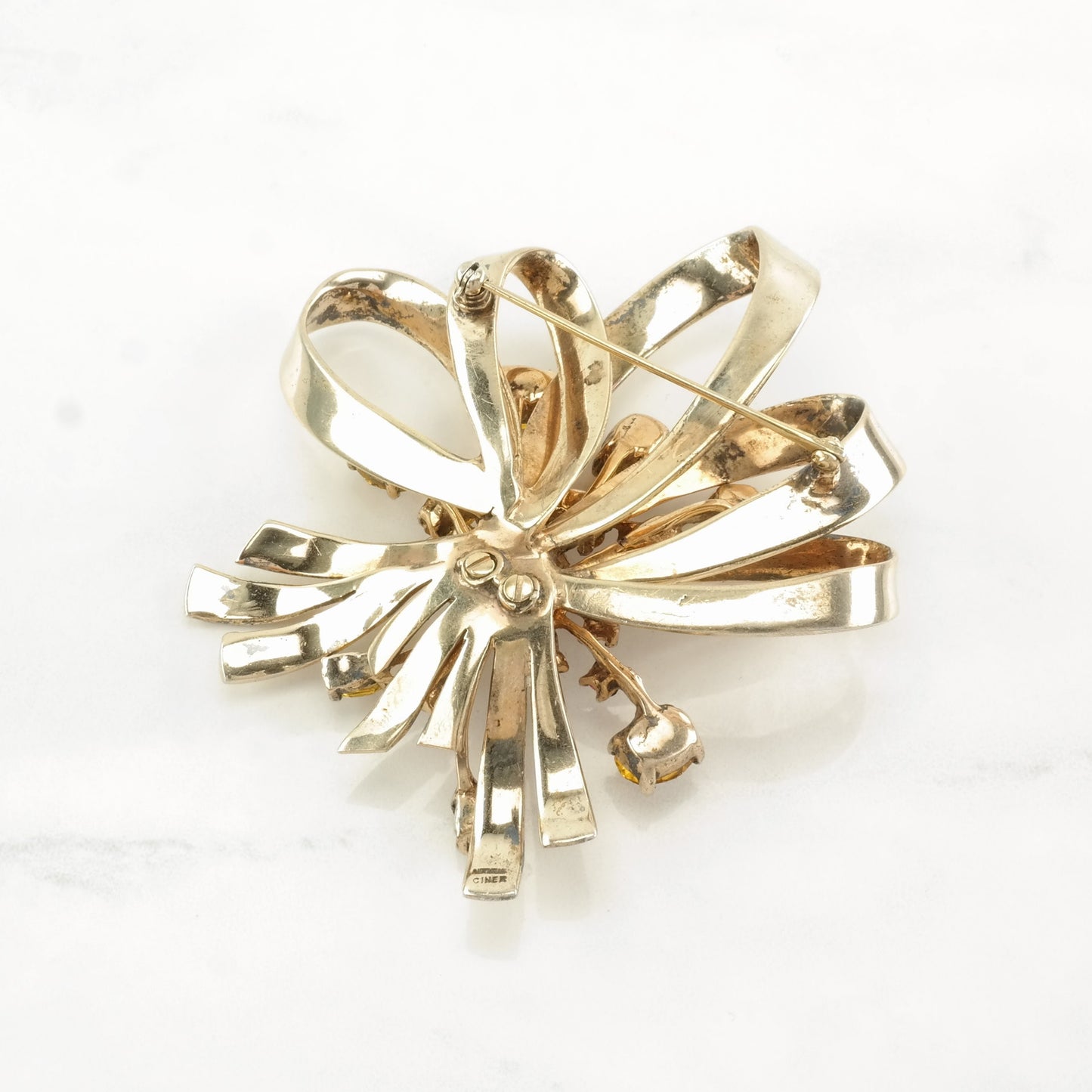 Ciner Sterling Silver Brooch Floral Yellow Retro