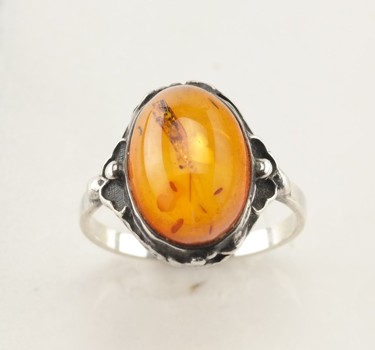 Art Nouveau Silver Ring Amber Sterling Size 7 1/4