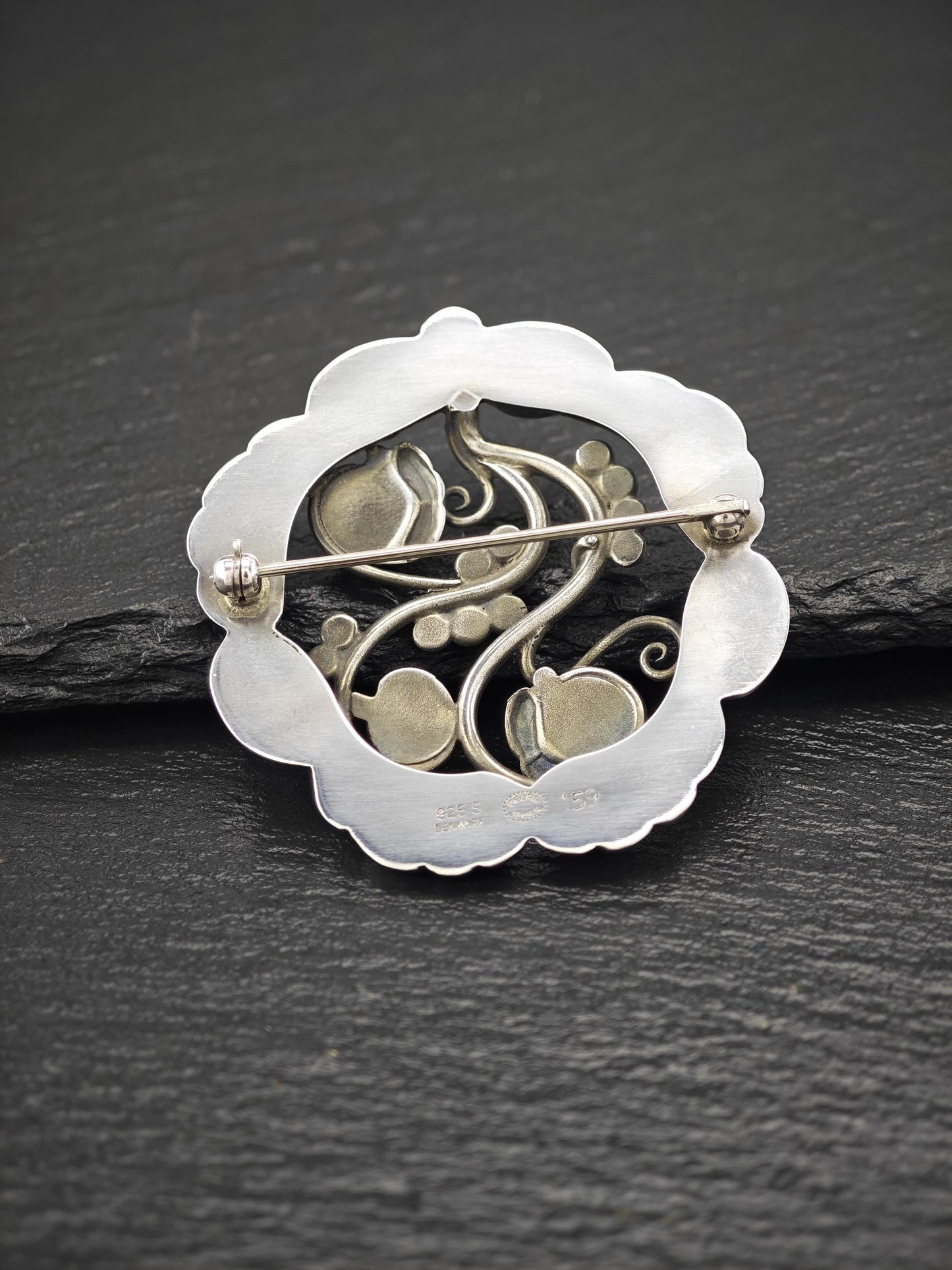 Georg Jensen 159, Garnet Moonlight Blossoms Brooch Sterling Silver