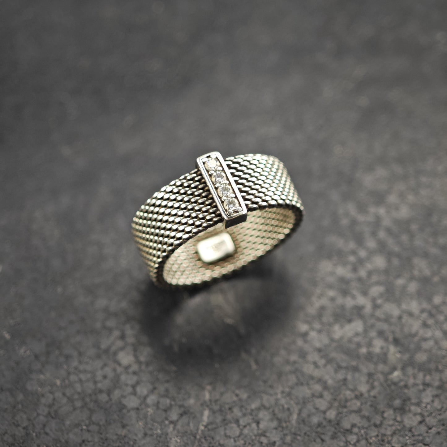 Vintage Tiffany & Co. Diamond Somerset Mesh Sterling Silver Ring Sz 5 1/4 R6579