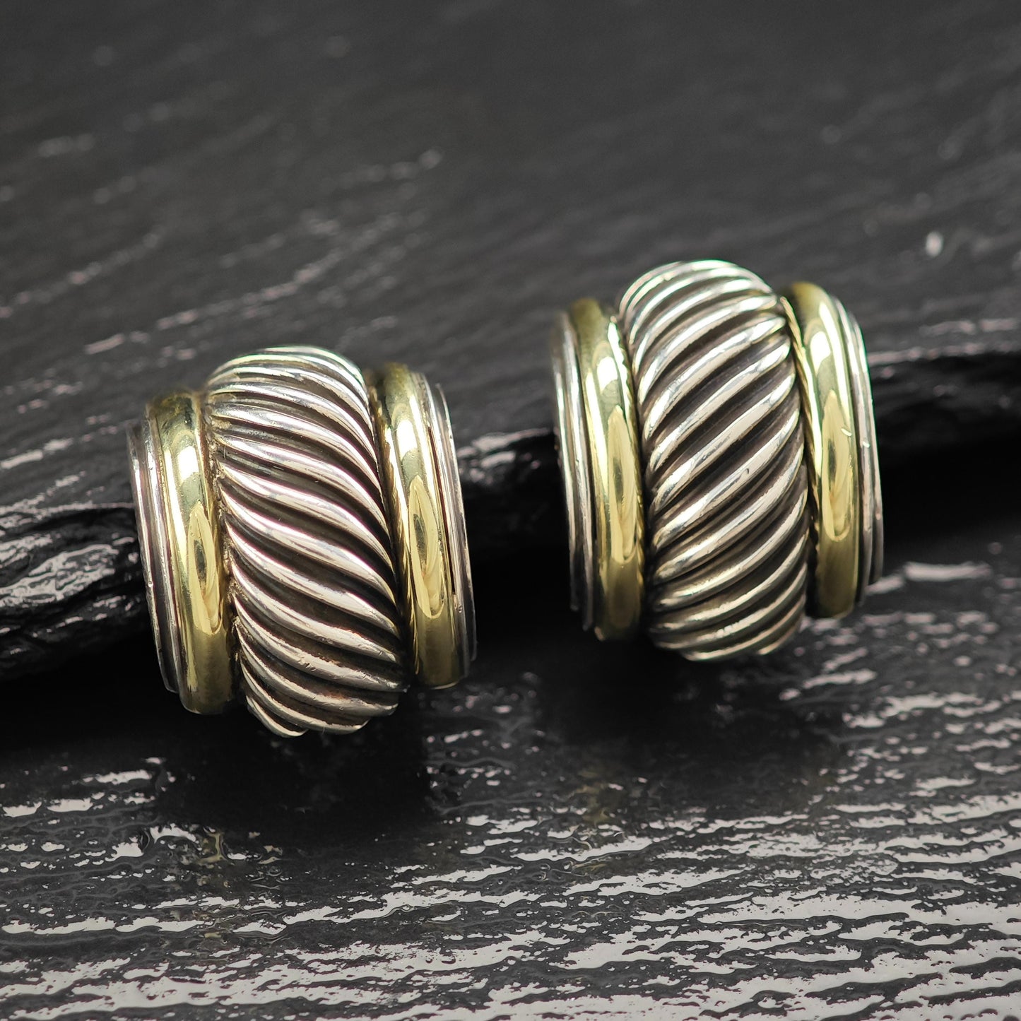 David Yurman Thoroughbred 14K Gold Accent Clip-On Earrings Sterling Silver