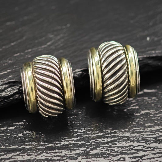 David Yurman Thoroughbred 14K Gold Accent Clip-On Earrings Sterling Silver