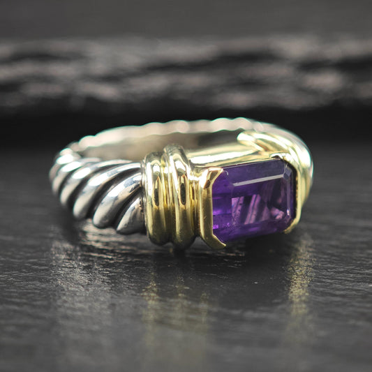 David Yurman Amethyst 14K Gold Accent Ring Sterling Silver