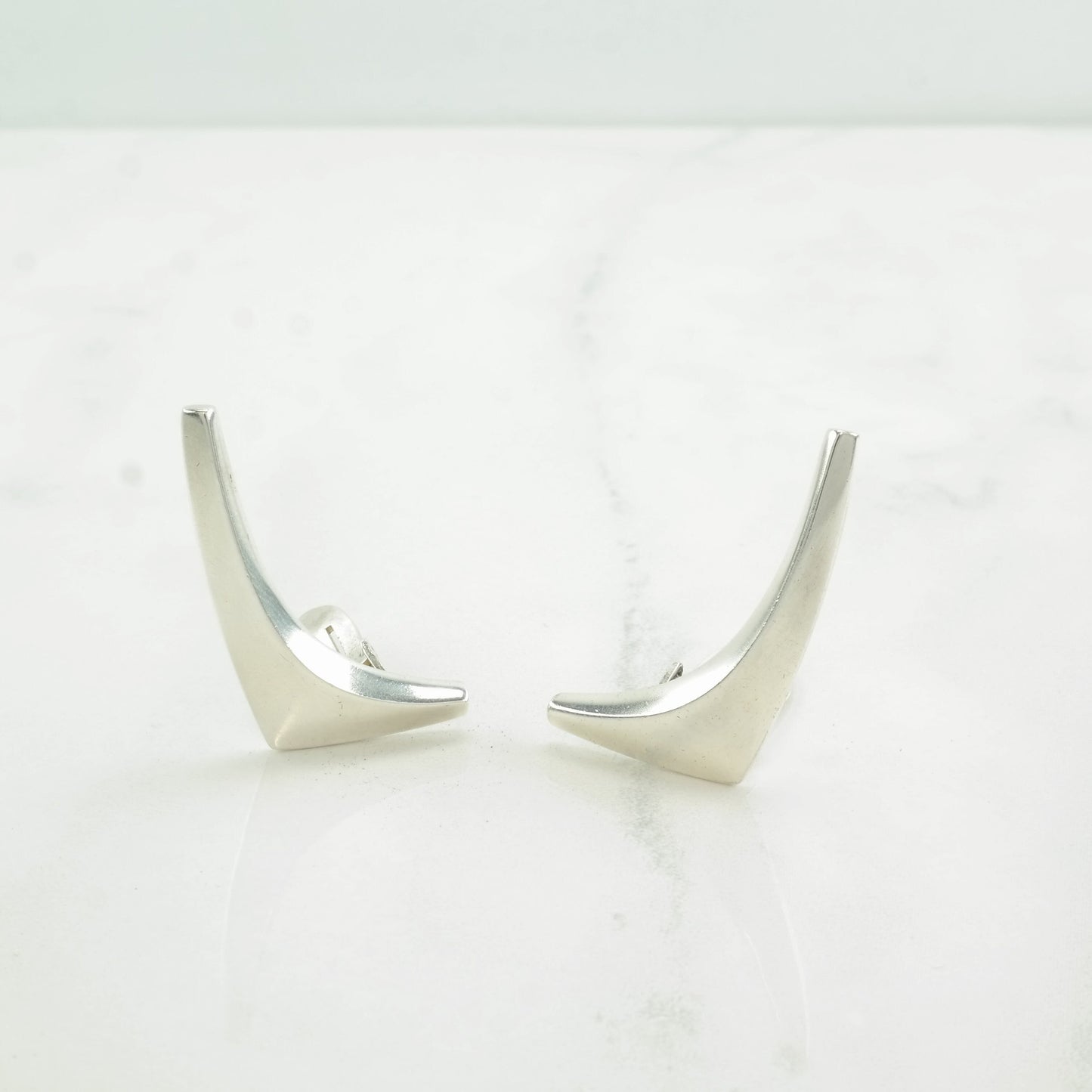 Denmark Sterling Silver Boomerang Earrings Clip On