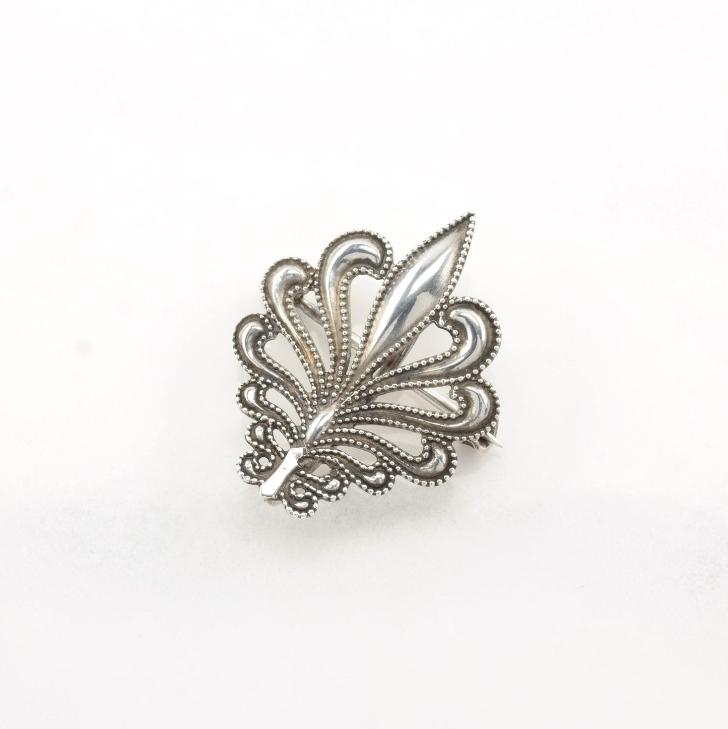 Art Nouveau Sterling Silver Brooch Pendant Fleur De Lis