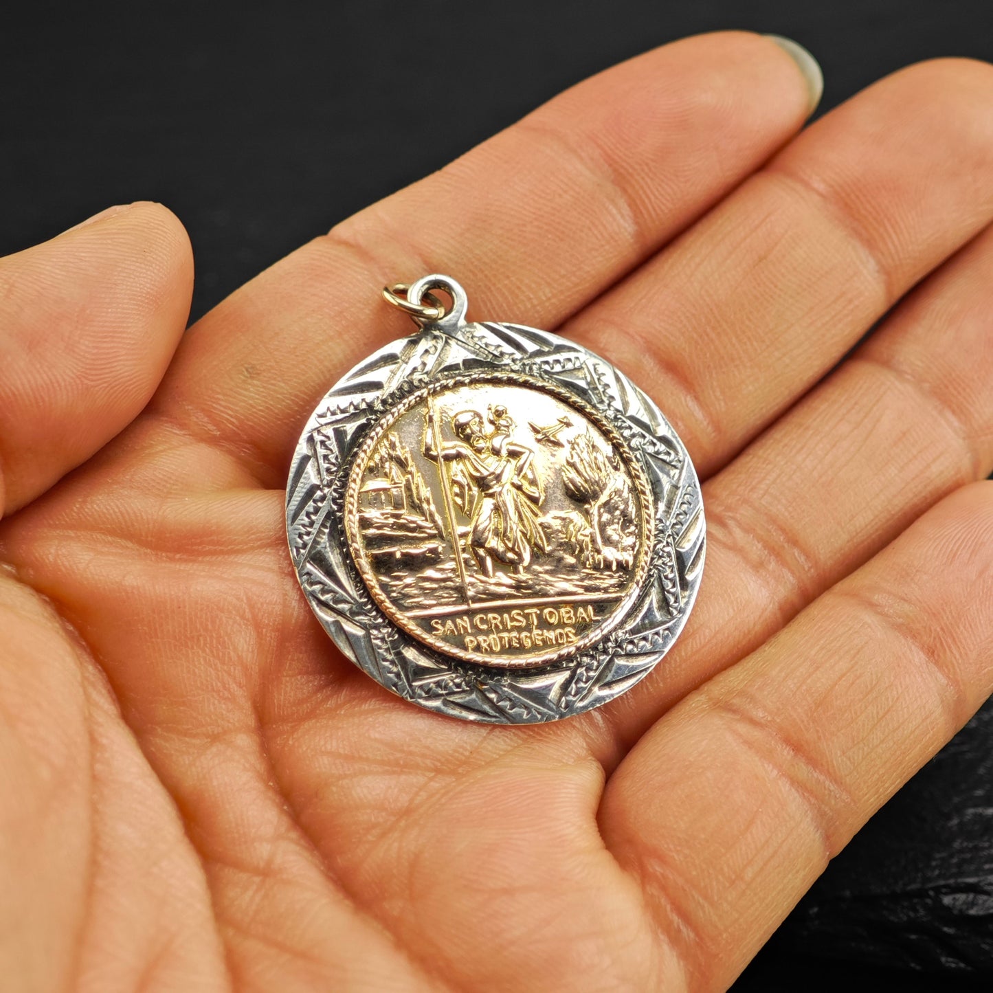 San Cristobal Protegenos Gold Filled Accent Pendant Sterling Silver P2910Gra