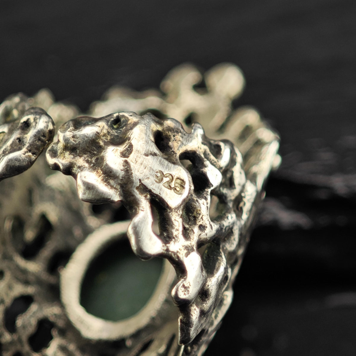 Brutalist Aventurine Open Band Ring Sterling Silver Ring Sz 6 R6867