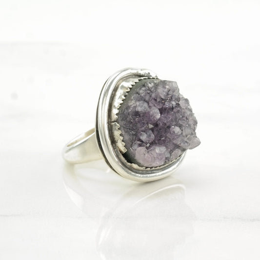 Tawney Cruz Ring Raw Amethyst Druzy Sterling Silver Size 8 1/4