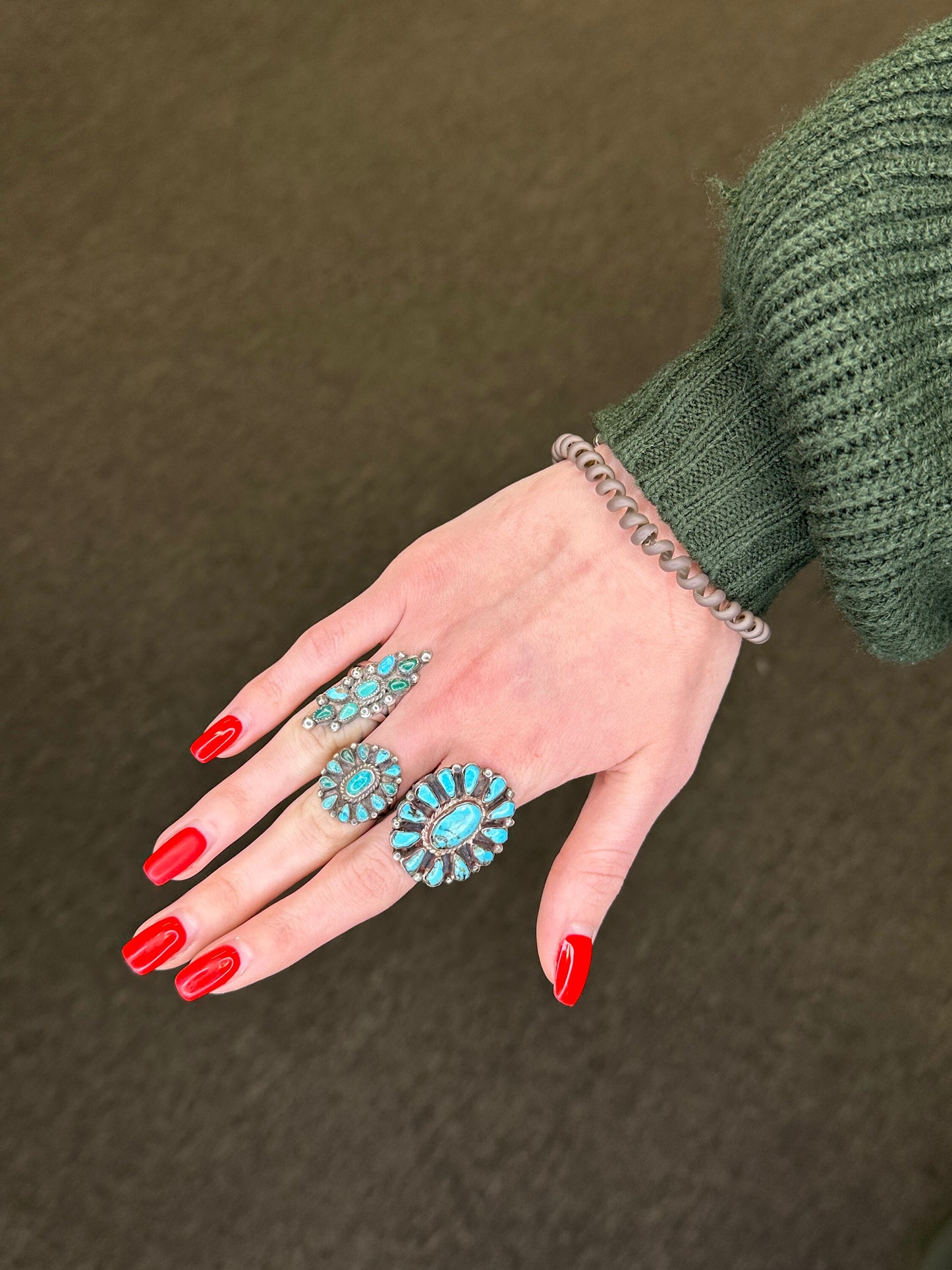 Native American Silver Ring Turquoise Cluster Sterling Size 9