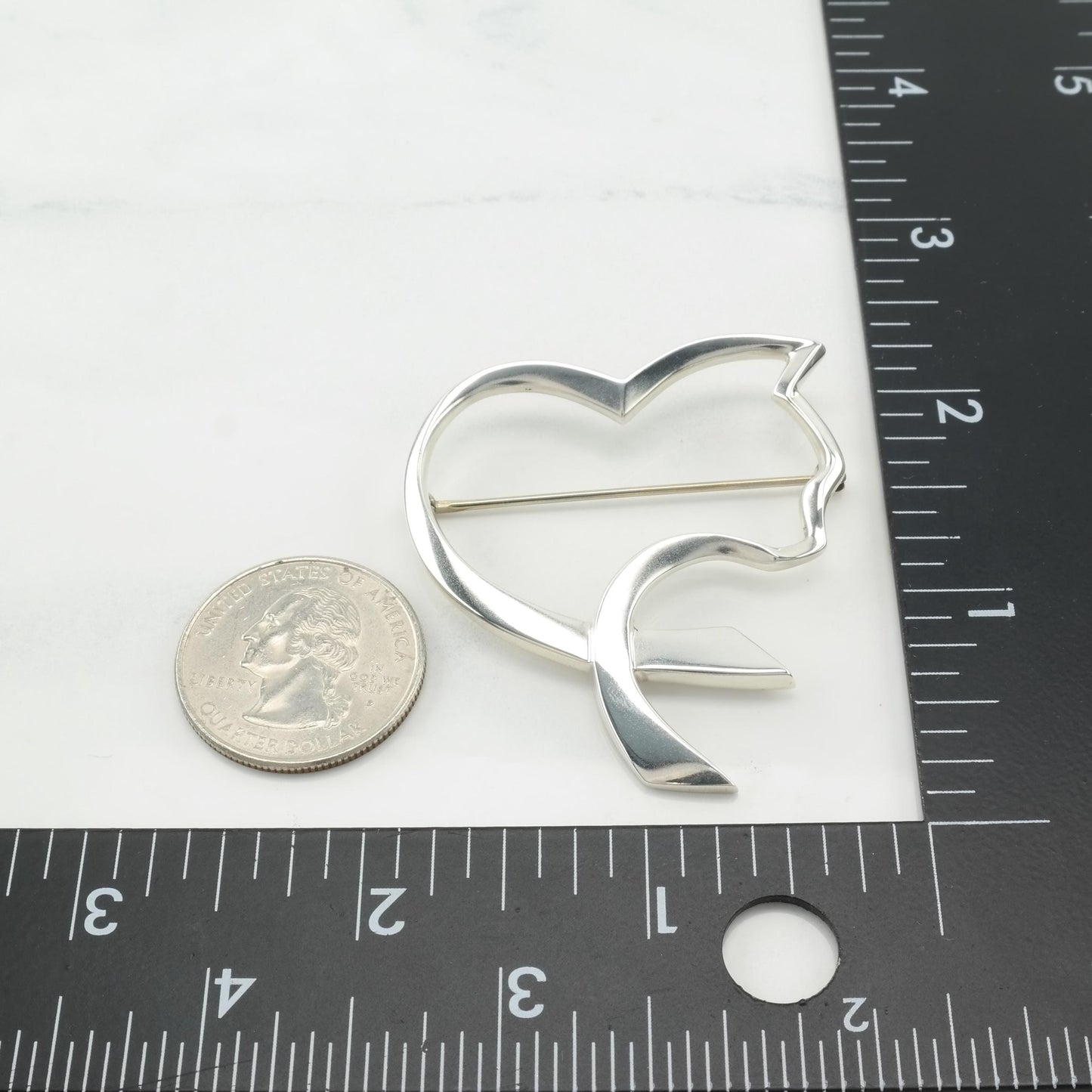 Vintage Tiffany & Co Cat Heart Brooch Sterling Silver