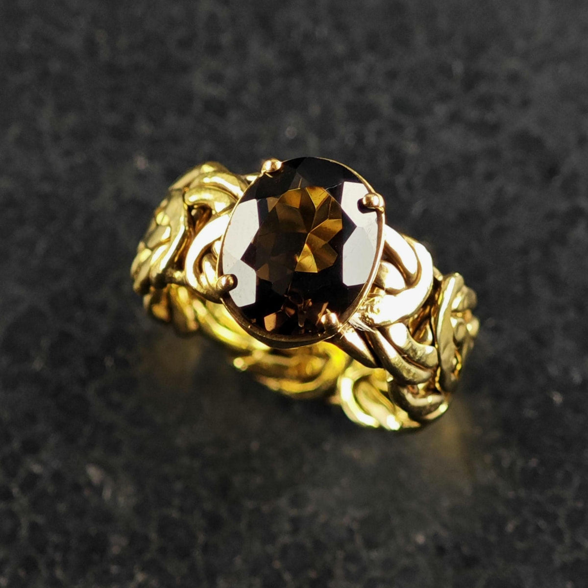 Smoky Quartz Gold-Plated Woven Band Sterling Silver Ring Sz 6 1/2 R6837