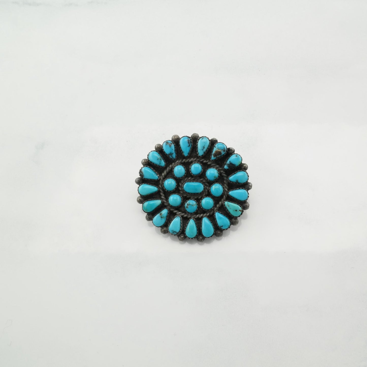 Vintage Native American Cluster Turquoise Brooch Sterling Silver